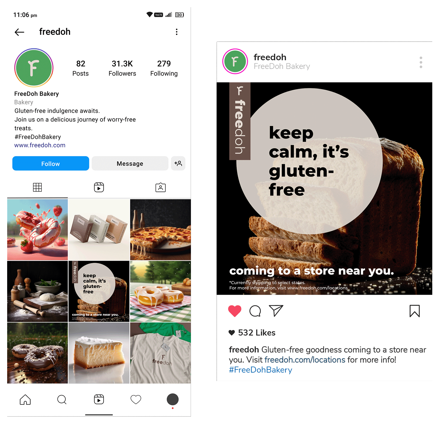 FreeDoh Bakery social media presence, digital marketing, social media marketing, digital presence